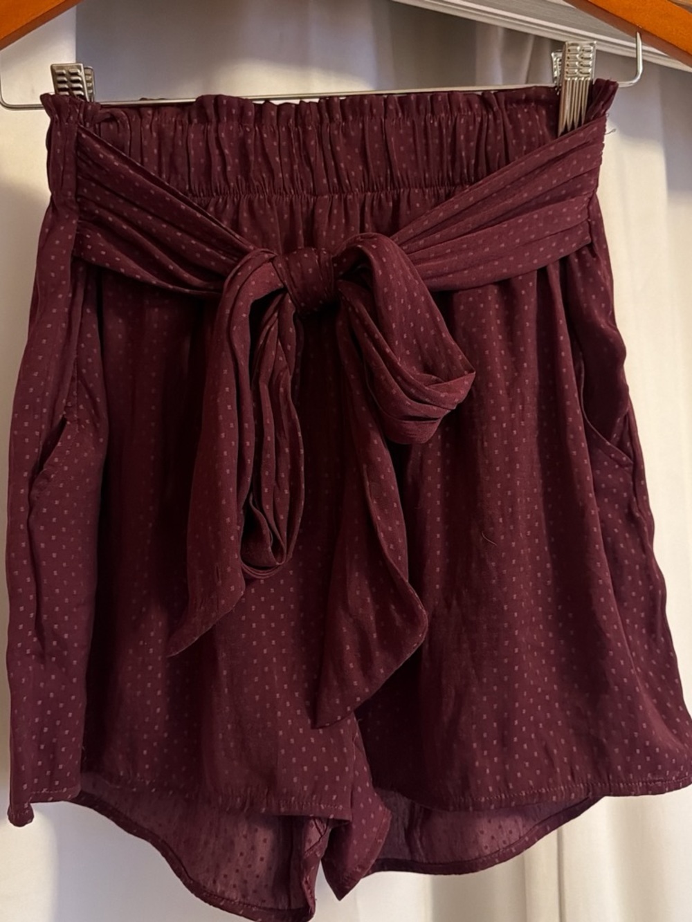 Shimera High-Waist Paperbag Shorts with Tie Belt - Burgundy